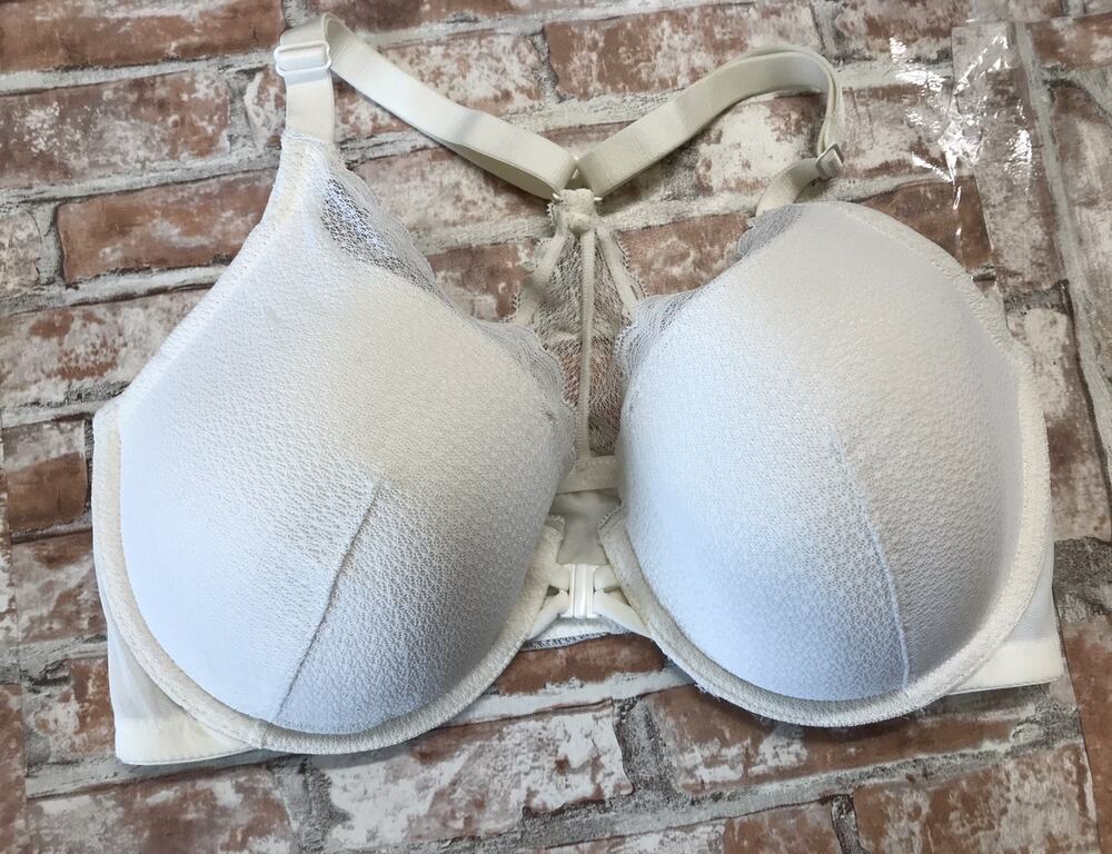 Auden Radiance Racerback Padded Beige Bra Front Closure Size 36DD Underwire